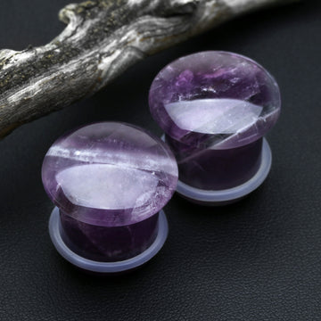 Detail View 1 of A Pair of Amethyst Convex Stone Single Flared Plug-Purple